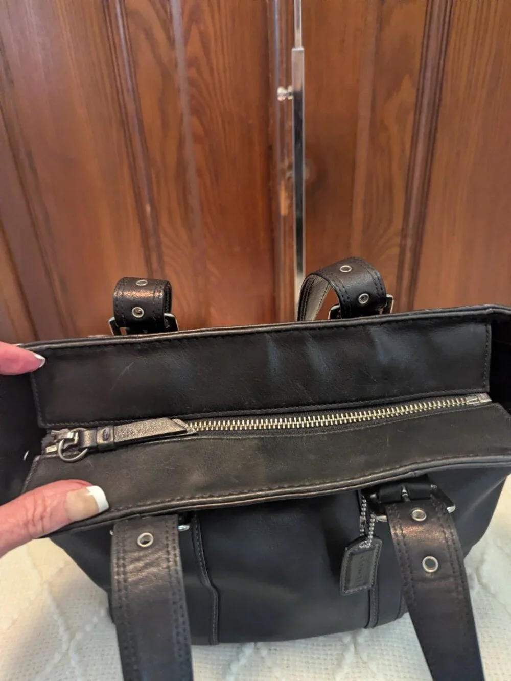COACH Hampton F10194 Vintage Black Smooth Leather Tote Shoulder Bag